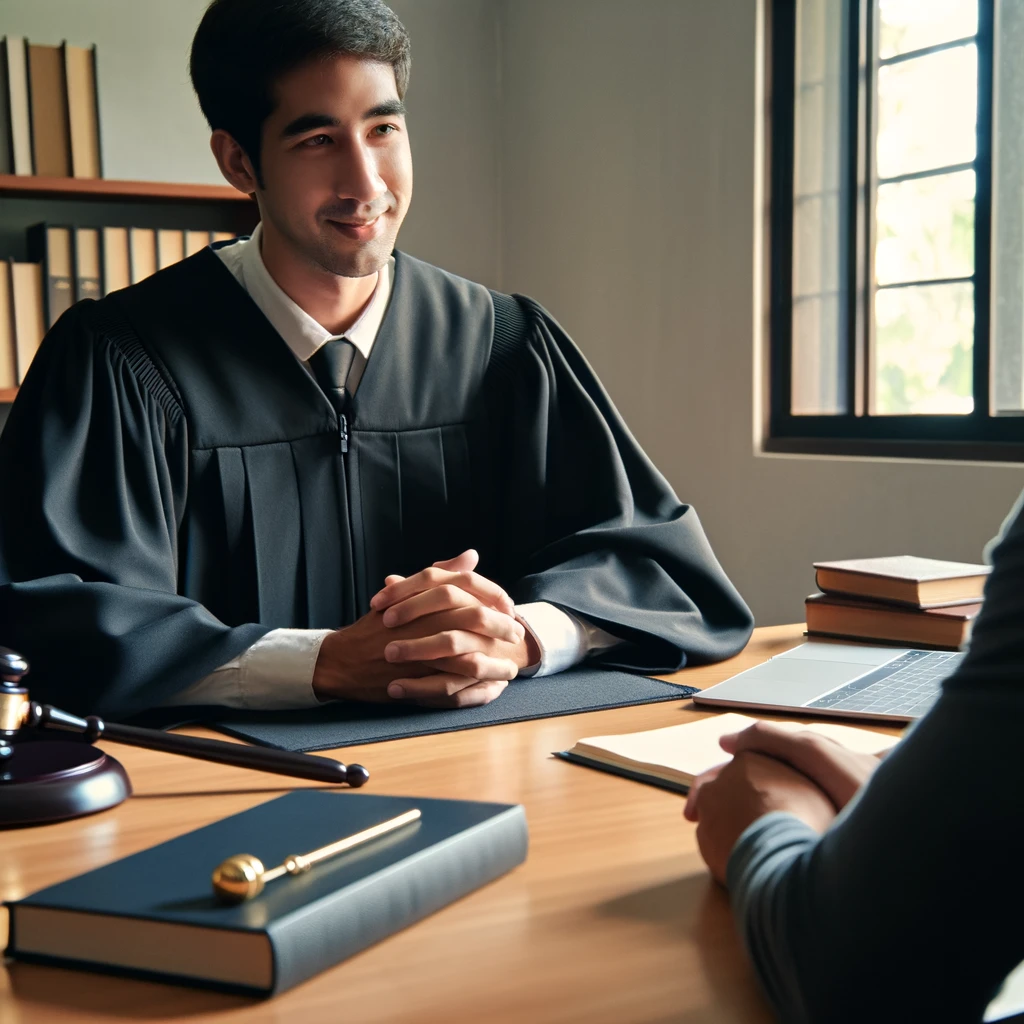 Judge at desk working with treatment court client